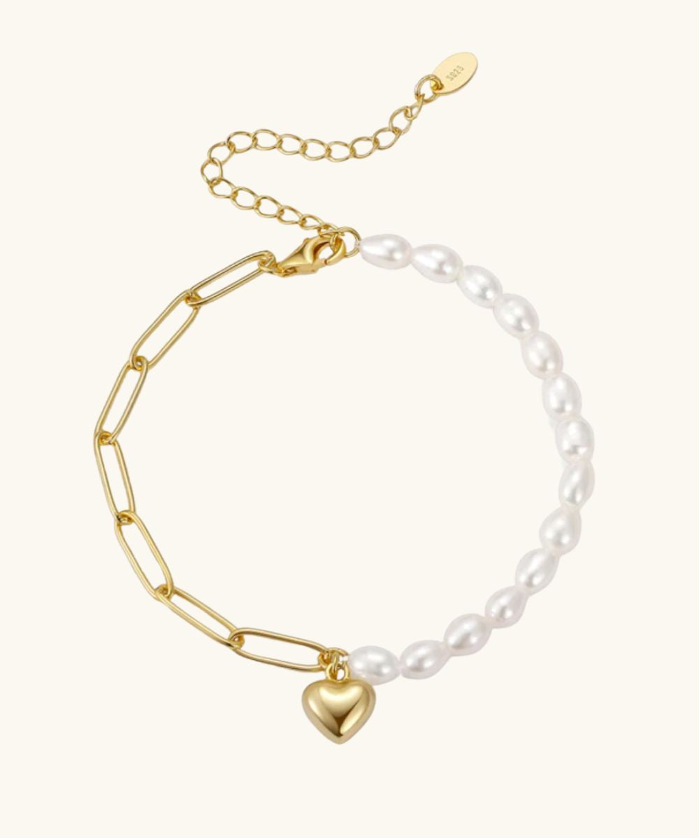 ●ANOETIC● ANC VOLUME HEART PEARL BRACELET_GOLD Pearl Heart Bracelet