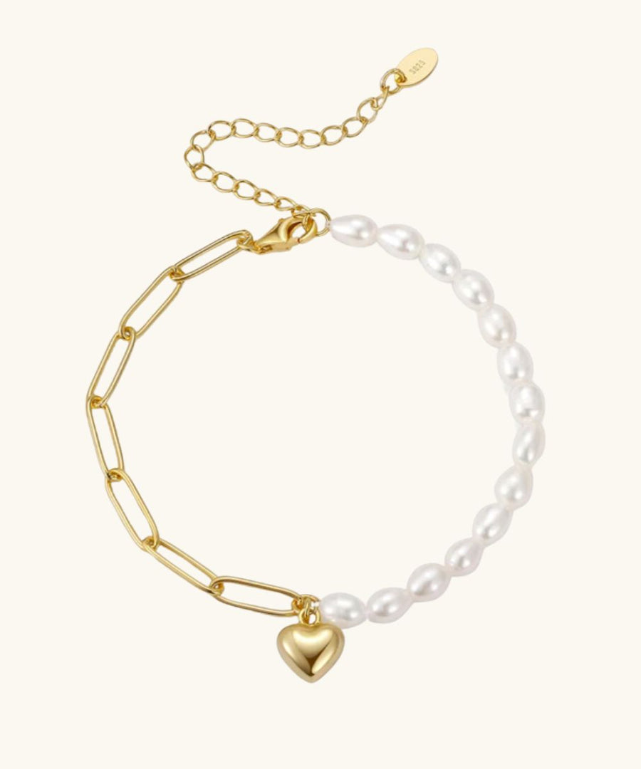 Heart Drop Pearl Chain Bracelet