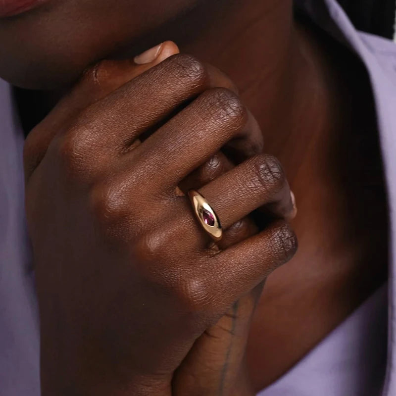 Marquise Chunky Dome Ring - Pink Stone