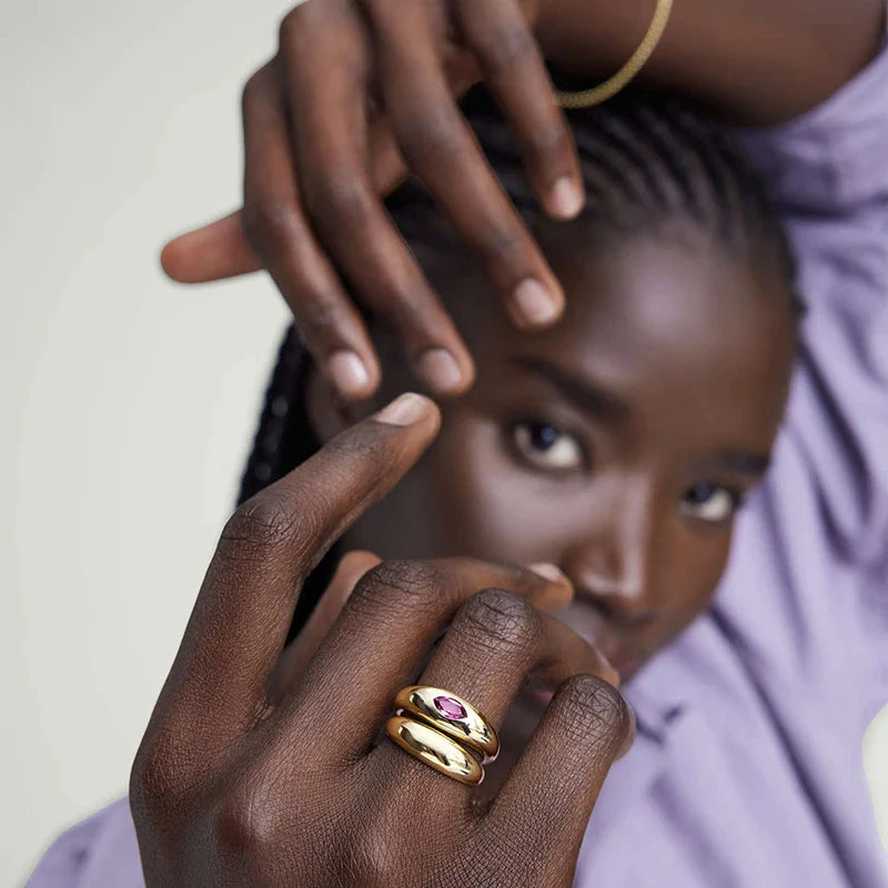 Marquise Chunky Dome Ring - Pink Stone