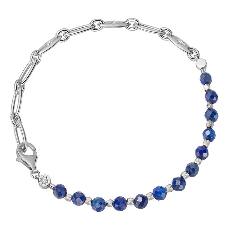Mixed Flat Ovate Chain Lapis Beads Bracelet