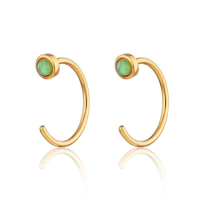 Reverse Green Opal Open Huggie Earrings