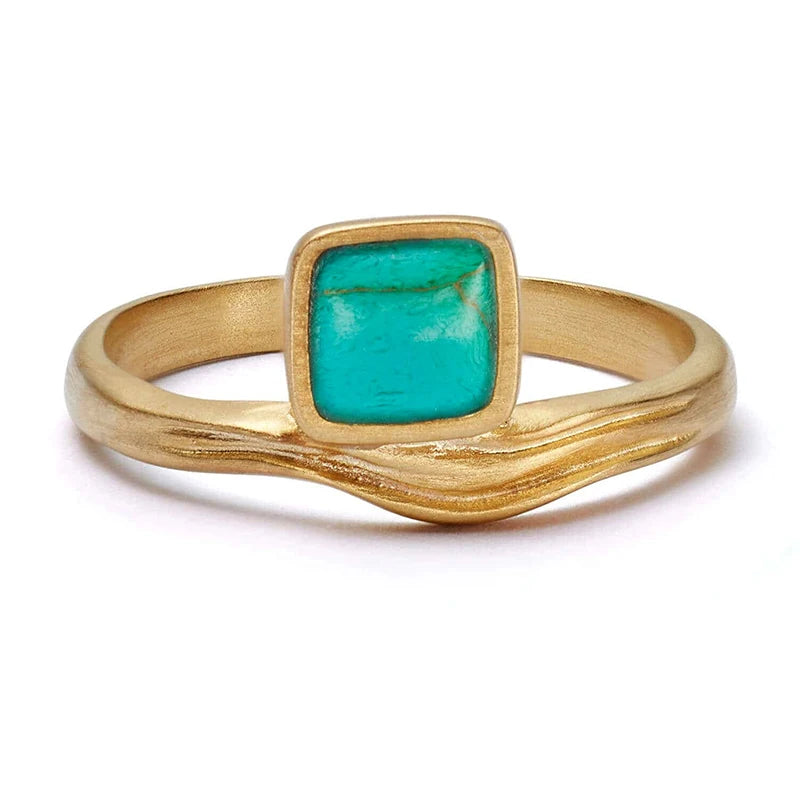 Melted Grooved Square Turquoise Square Ring