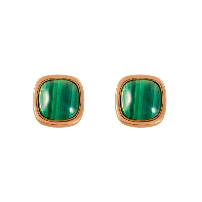 Square Rounded Malachite Studs Earring
